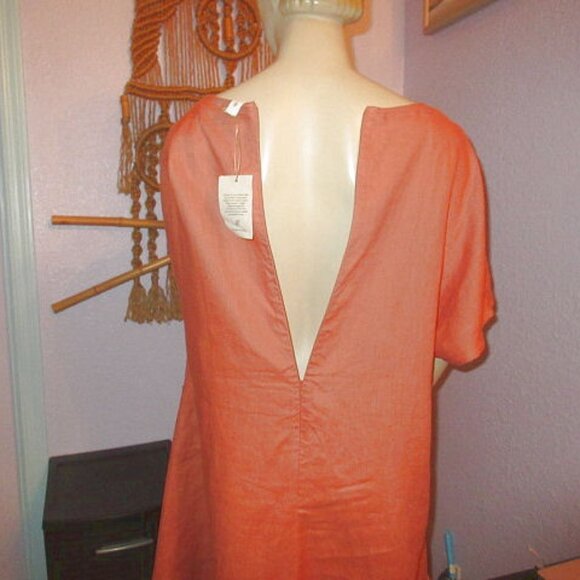 Grae Cove Linen Midi Dress Size XXL 2X Pockets Pleated Short Sleeve Lagenlook - Picture 10 of 13